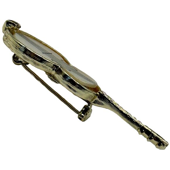 Vintage Mother of Pearl Violin Guitar String Shell - Gold Instrument Brooch Pin - Picture 4 of 8